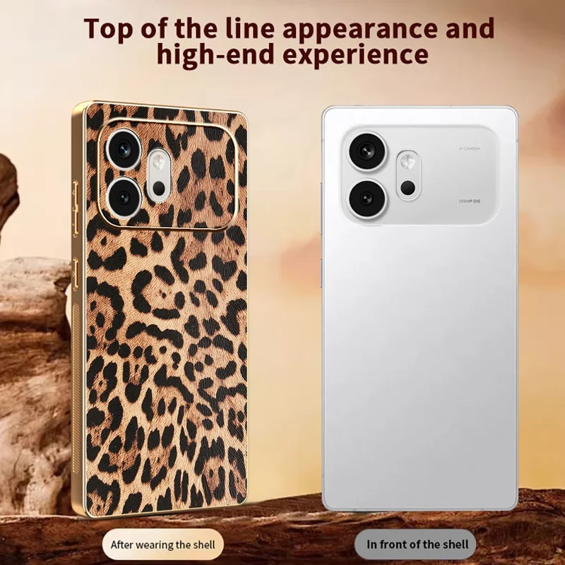 For Honor 600 5G Case Leopard Print PU Leather Coated PC + TPU Electroplating Phone Cover