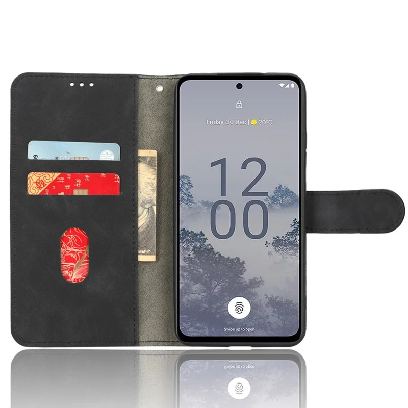 For Nokia X30 5G Wallet Stand Flip Anti-scratch PU Leather+TPU Cover Skin-touch Feeling Phone Case - Black