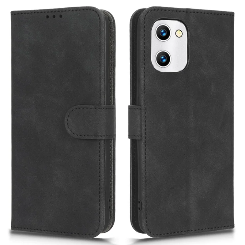 For Umidigi C1 Wallet Stand Skin-touch Feeling Phone Case Flip Anti-scratch PU Leather+TPU Cover - Black