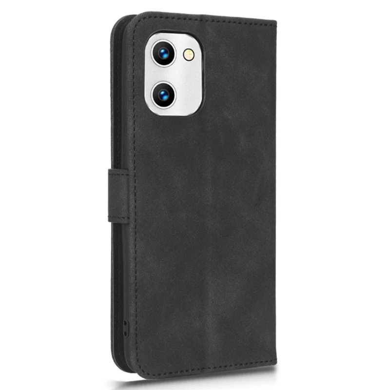 For Umidigi C1 Wallet Stand Skin-touch Feeling Phone Case Flip Anti-scratch PU Leather+TPU Cover - Black