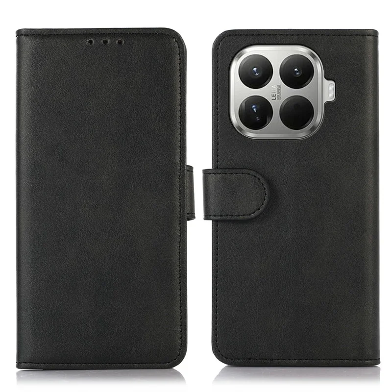 For Xiaomi 17T Case Cowhide Texture Leather Wallet Phone Cover with Stand - Black