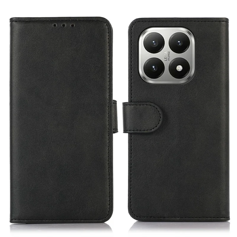 For Xiaomi 17T Pro Case Cowhide Texture Leather Wallet Phone Cover with Stand - Black