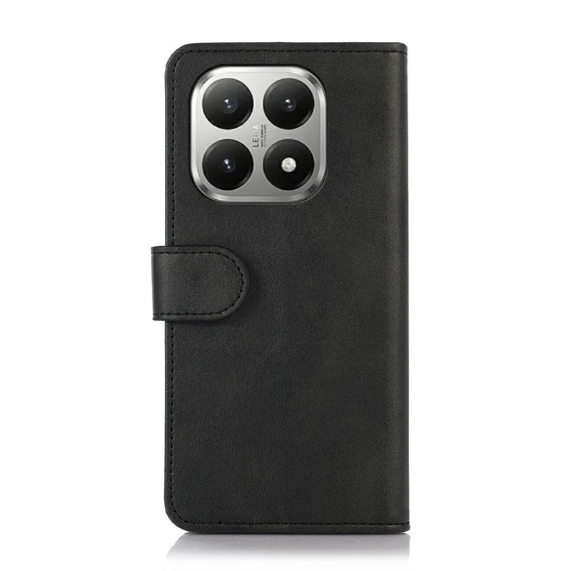 For Xiaomi 17T Pro Case Cowhide Texture Leather Wallet Phone Cover with Stand - Black