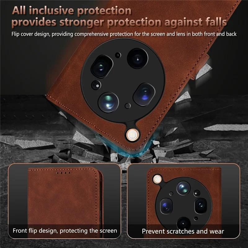 AZNS For Oppo Find X9 Ultra 5G Case PU Leather Wallet Phone Cover - Brown