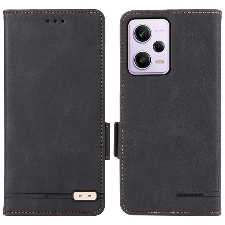 For Xiaomi Redmi Note 12 Pro 5G / Note 12 Pro Speed 5G / Poco X5 Pro 5G PU Leather Anti-drop Case Hardware Decor Dual Magnetic Clasp Wallet Stand Phone Cover - Black