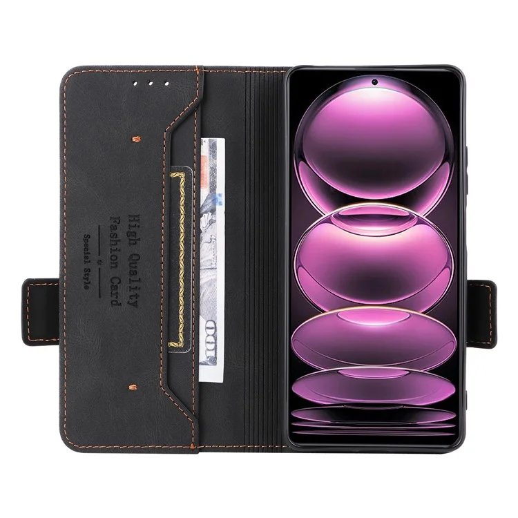 For Xiaomi Redmi Note 12 Pro 5G / Note 12 Pro Speed 5G / Poco X5 Pro 5G PU Leather Anti-drop Case Hardware Decor Dual Magnetic Clasp Wallet Stand Phone Cover - Black