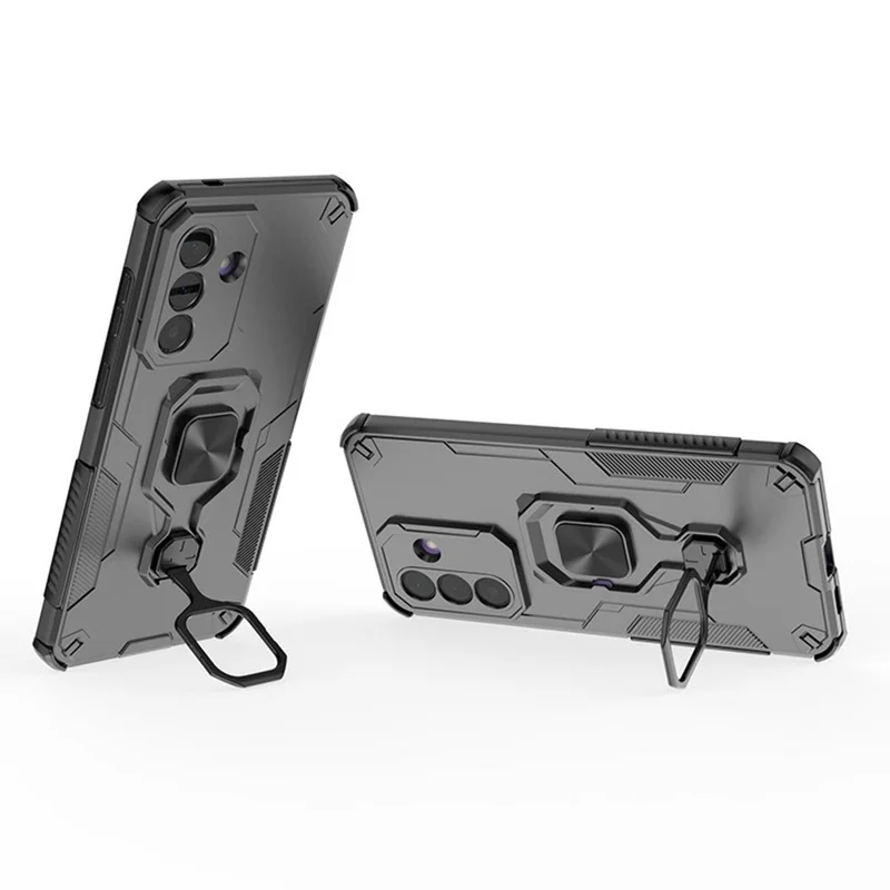 For Samsung Galaxy A27 Case Rotatable Ring Kickstand PC + TPU Shockproof Phone Cover - Black
