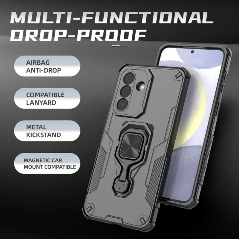 For Samsung Galaxy A27 Case Rotatable Ring Kickstand PC + TPU Shockproof Phone Cover - Black
