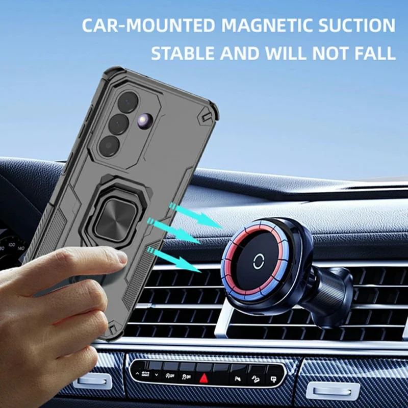 For Samsung Galaxy A27 Case Rotatable Ring Kickstand PC + TPU Shockproof Phone Cover - Black