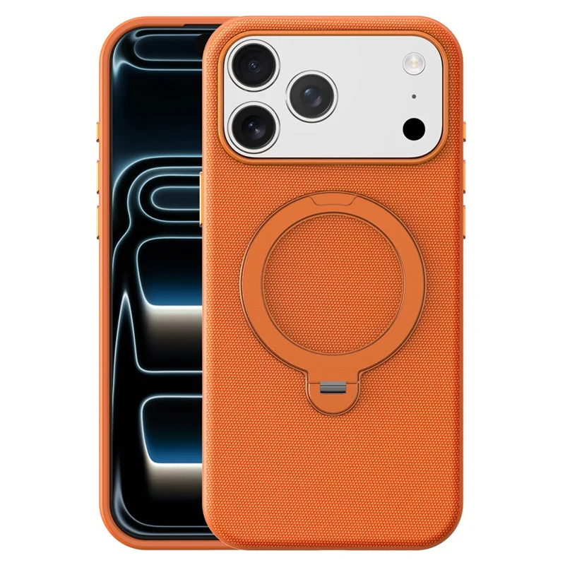 Чехол для iPhone 17 Pro Max с магнитной вращающейся подставкой из технической ткани, защитный чехол из ТПУ - Оранжевый