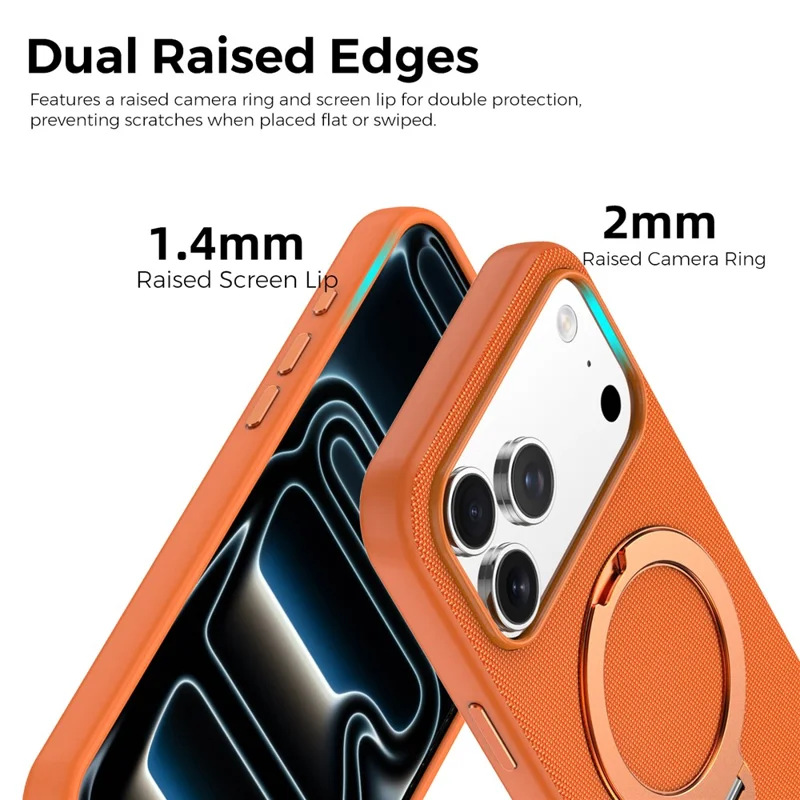 Чехол для iPhone 17 Pro Max с магнитной вращающейся подставкой из технической ткани, защитный чехол из ТПУ - Оранжевый
