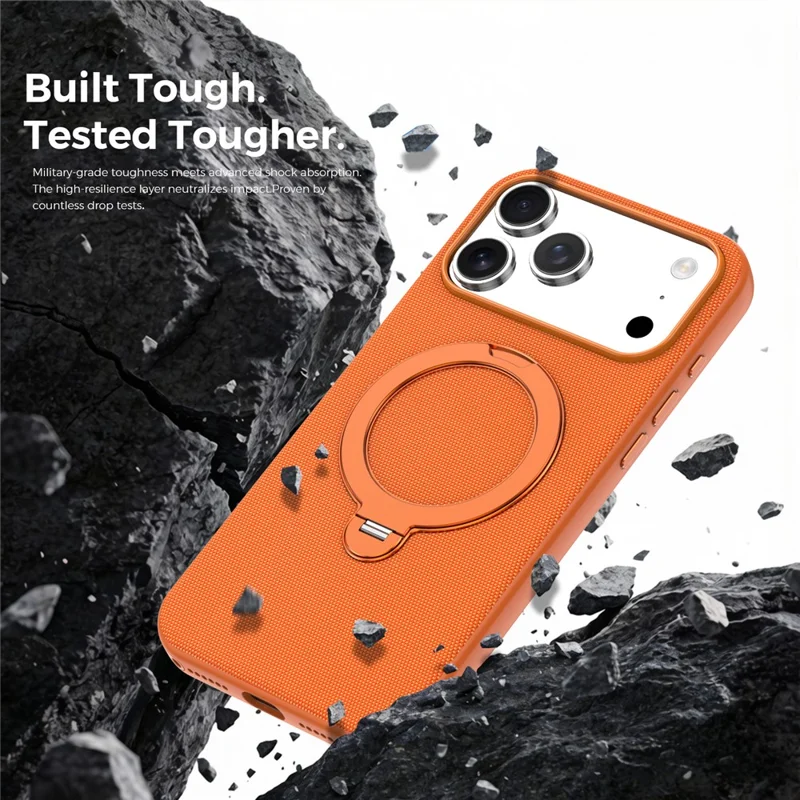 Чехол для iPhone 17 Pro Max с магнитной вращающейся подставкой из технической ткани, защитный чехол из ТПУ - Оранжевый