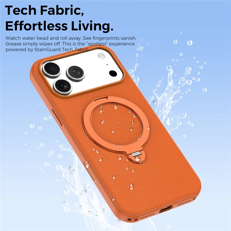 Чехол для iPhone 17 Pro Max с магнитной вращающейся подставкой из технической ткани, защитный чехол из ТПУ - Оранжевый