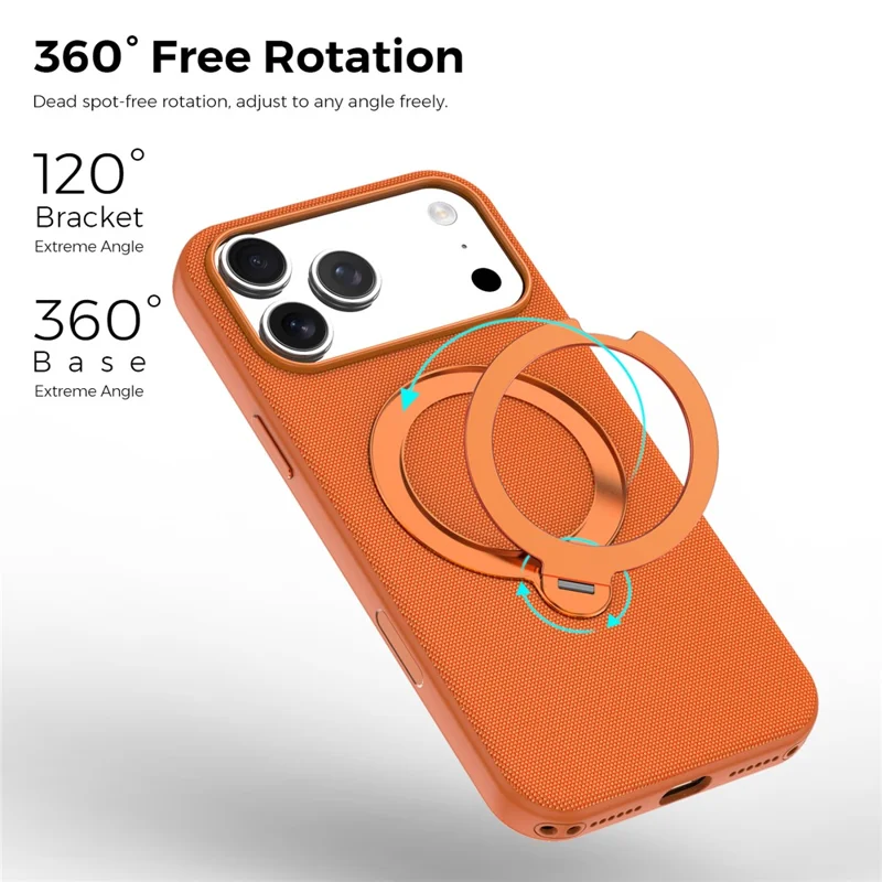 Чехол для iPhone 17 Pro Max с магнитной вращающейся подставкой из технической ткани, защитный чехол из ТПУ - Оранжевый