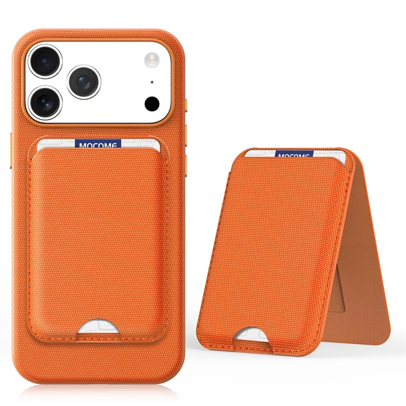 För iPhone 17 Pro Max Magnetisk Skal Tech Tyg + TPU Kortficka Ställfot Mobilskal - Orange
