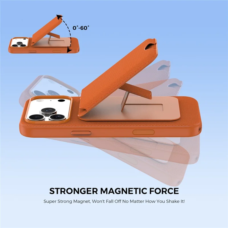 För iPhone 17 Pro Max Magnetisk Skal Tech Tyg + TPU Kortficka Ställfot Mobilskal - Orange