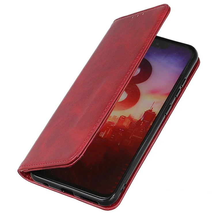 Stand Wallet Hülle Für Huawei Nova Y61 4G, Cowide Textur Geteiltes Leder Magnetisch Automatisch Absorbiertes Folio-flip-telefonabdeckung - Rot