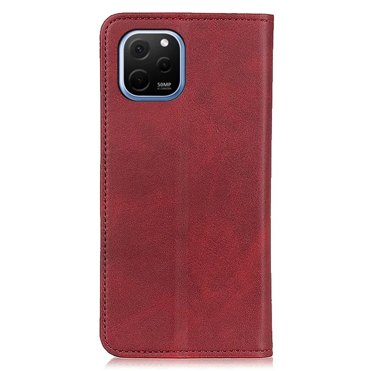 Stand Wallet Hülle Für Huawei Nova Y61 4G, Cowide Textur Geteiltes Leder Magnetisch Automatisch Absorbiertes Folio-flip-telefonabdeckung - Rot