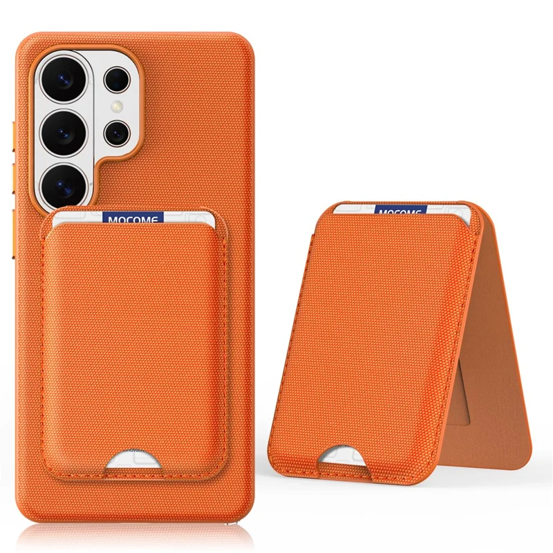 For Samsung Galaxy S26 Ultra Magnetic Case Tech Fabric + TPU Card Holder Kickstand Phone Cover - Orange