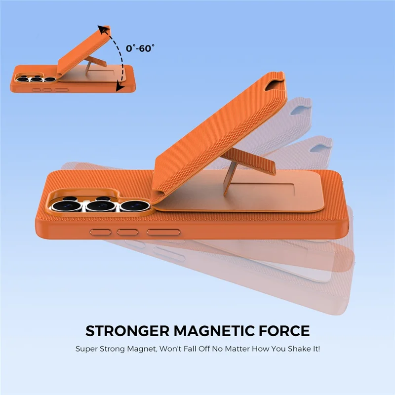 For Samsung Galaxy S26 Ultra Magnetic Case Tech Fabric + TPU Card Holder Kickstand Phone Cover - Orange