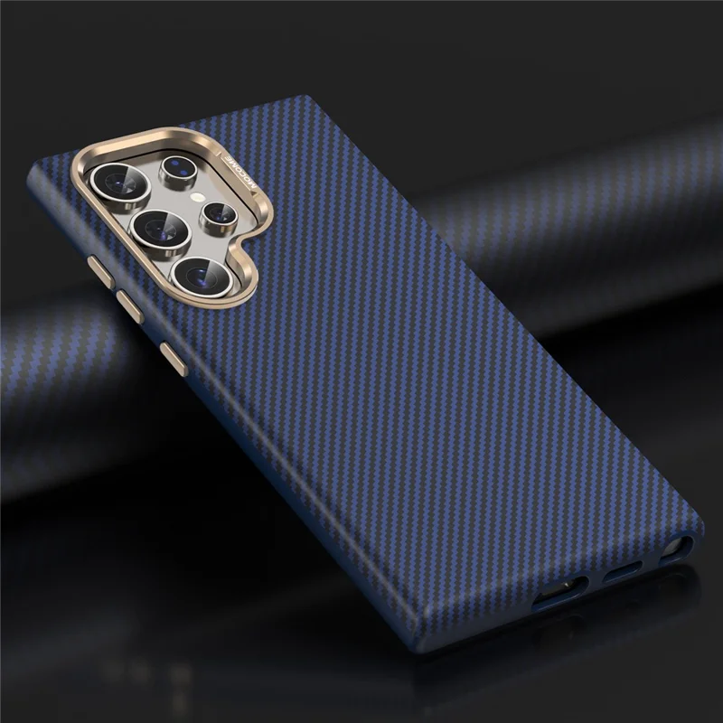 For Samsung Galaxy S24 Ultra Magnetic Case Carbon Fiber Texture Shockproof Leather TPU PC Protective Cover - Sapphire