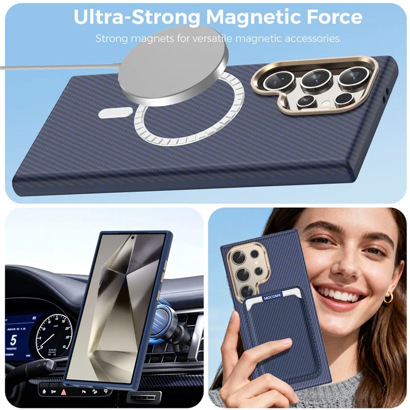 For Samsung Galaxy S24 Ultra Magnetic Case Carbon Fiber Texture Shockproof Leather TPU PC Protective Cover - Sapphire
