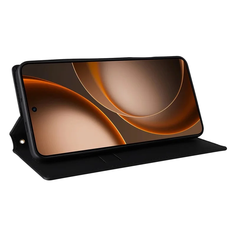 For Oppo Find X9 Ultra 5G Case Wallet Rhombus Imprinted PU Leather Phone Cover - Black
