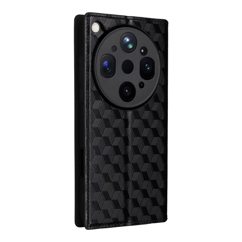 For Oppo Find X9 Ultra 5G Case Wallet Rhombus Imprinted PU Leather Phone Cover - Black