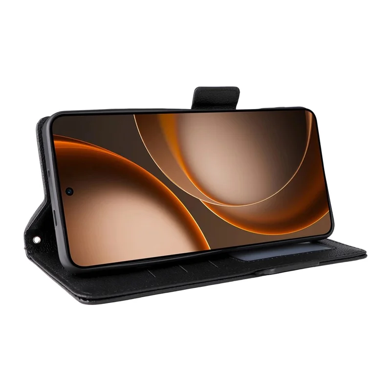 For Oppo Find X9 Ultra 5G Case Litchi Texture Wallet Leather Phone Cover with Wrist Strap - Black