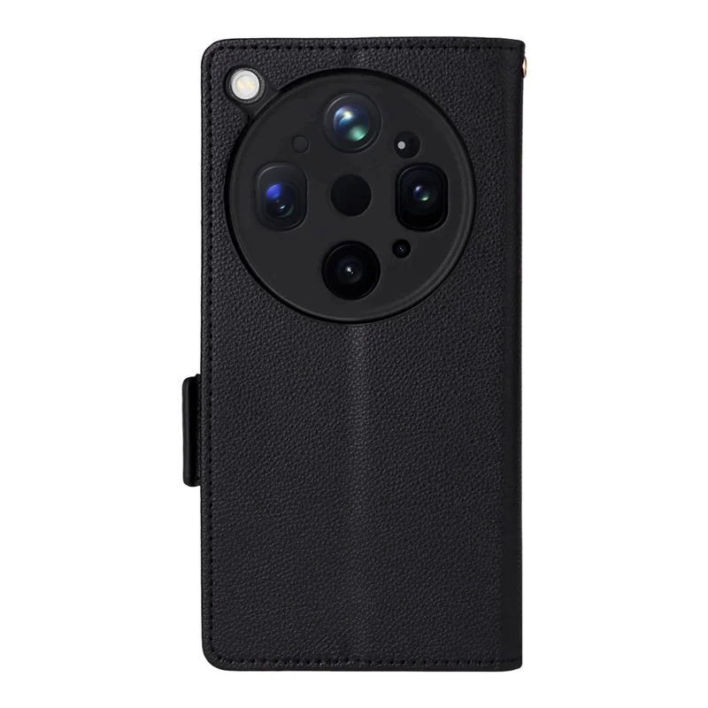 For Oppo Find X9 Ultra 5G Case Litchi Texture Wallet Leather Phone Cover with Wrist Strap - Black