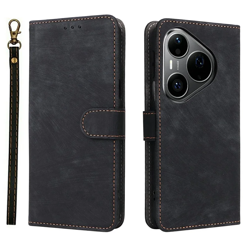 For Huawei Pura 90 Pro Case Wallet RFID Blocking PU Leather Phone Cover Stand with Strap - Black