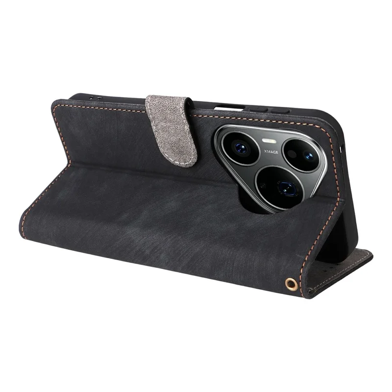 For Huawei Pura 90 Pro Case Wallet RFID Blocking PU Leather Phone Cover Stand with Strap - Black