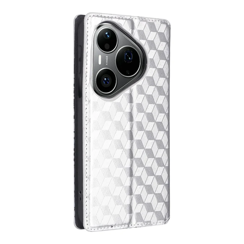 For Huawei Pura 90 Pro Case Wallet Rhombus Imprinted PU Leather Phone Cover - Silver
