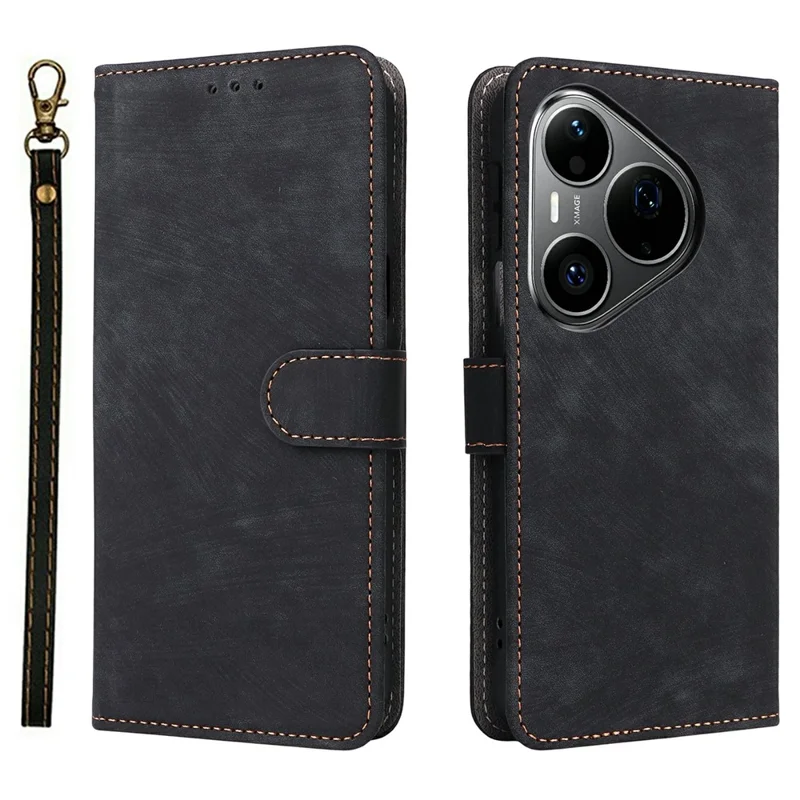 For Huawei Pura 90 Pro Max Case Wallet RFID Blocking PU Leather Phone Cover Stand with Strap - Black