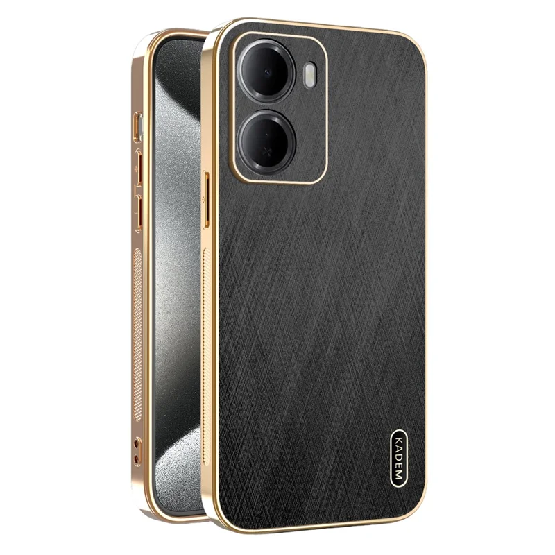 KADEM For Xiaomi Redmi 15a 5G Phone Case Electroplating Silk Texture PU + TPU Phone Back Cover - Black