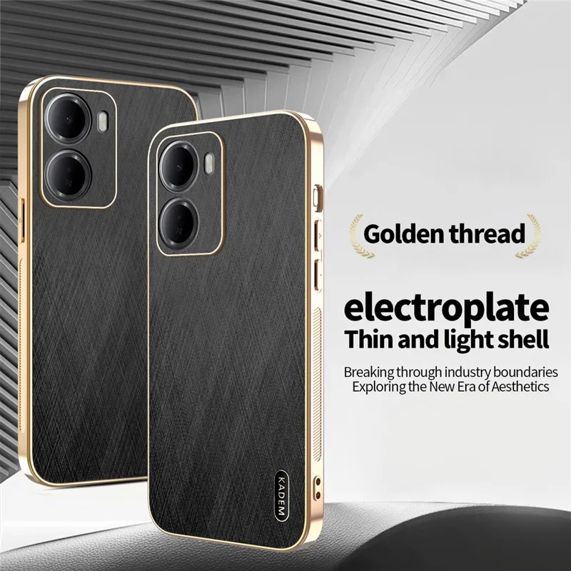 KADEM For Xiaomi Redmi 15a 5G Phone Case Electroplating Silk Texture PU + TPU Phone Back Cover - Black