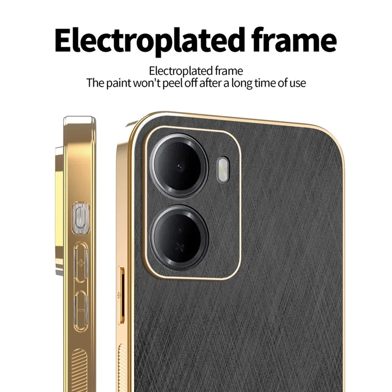 KADEM For Xiaomi Redmi 15a 5G Phone Case Electroplating Silk Texture PU + TPU Phone Back Cover - Black