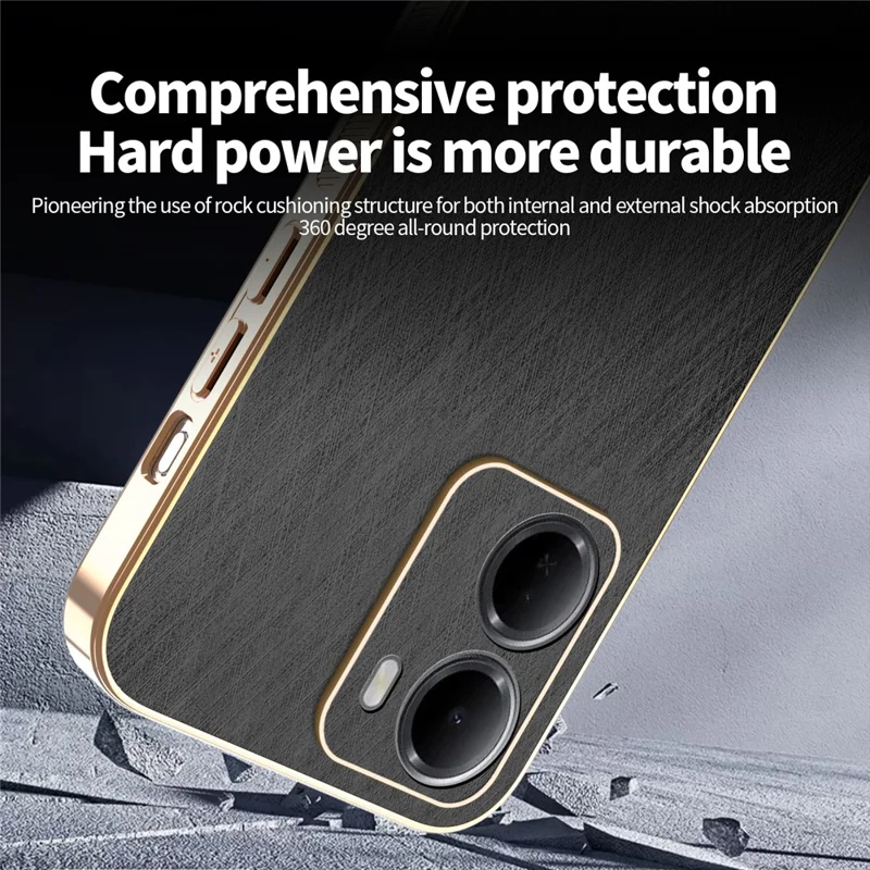 KADEM For Xiaomi Redmi 15a 5G Phone Case Electroplating Silk Texture PU + TPU Phone Back Cover - Black