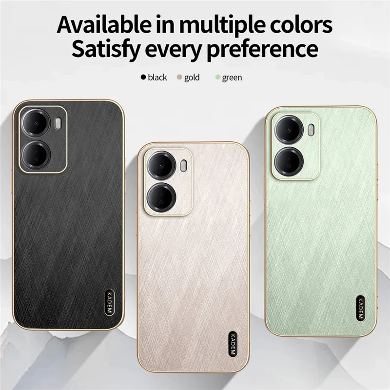 KADEM For Xiaomi Redmi 15a 5G Phone Case Electroplating Silk Texture PU + TPU Phone Back Cover - Black