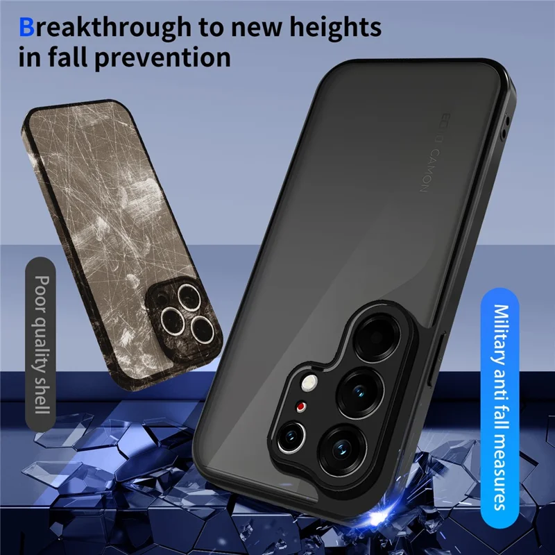 Чехол для TECNO Camon 50 4G, матовый, текстурированный, из ПК + ТПУ, с защитой от падений — прозрачный черный