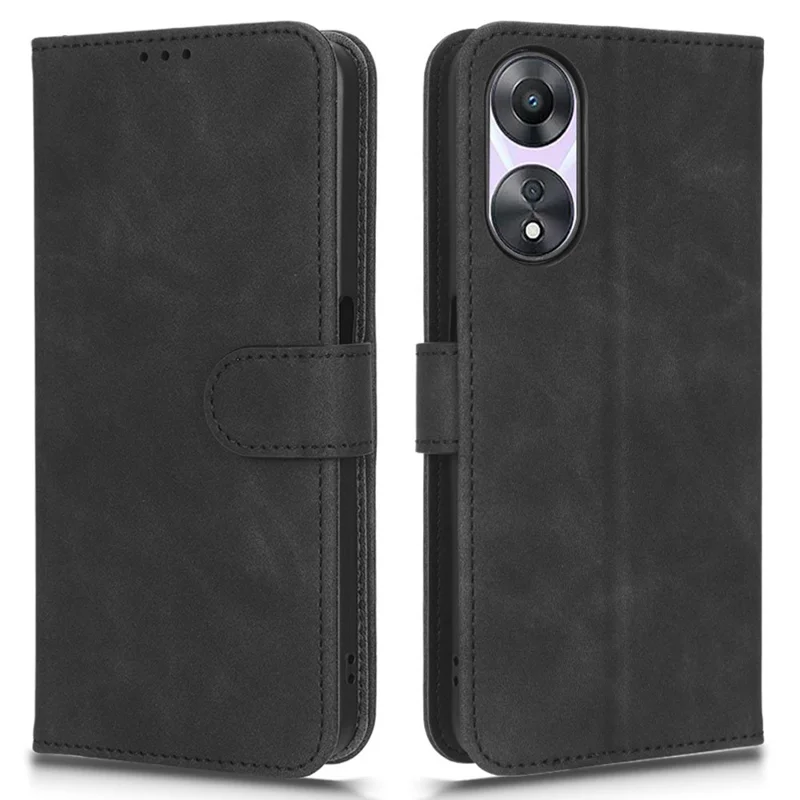 For Oppo A58 5G Shockproof Phone Case Skin-touch Feeling Wallet Stand Flip Anti-scratch PU Leather+TPU Cover - Black