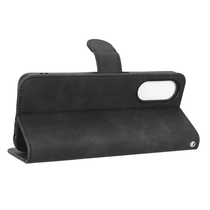 For Oppo A58 5G Shockproof Phone Case Skin-touch Feeling Wallet Stand Flip Anti-scratch PU Leather+TPU Cover - Black