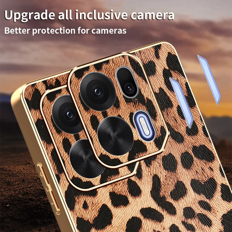 Capa para Oppo K15 Pro+ 5G, Estampa de Leopardo Elegante, Revestimento em PU com Estrutura em TPU e Placa Traseira em PC, Acabamento Electrolaqueado