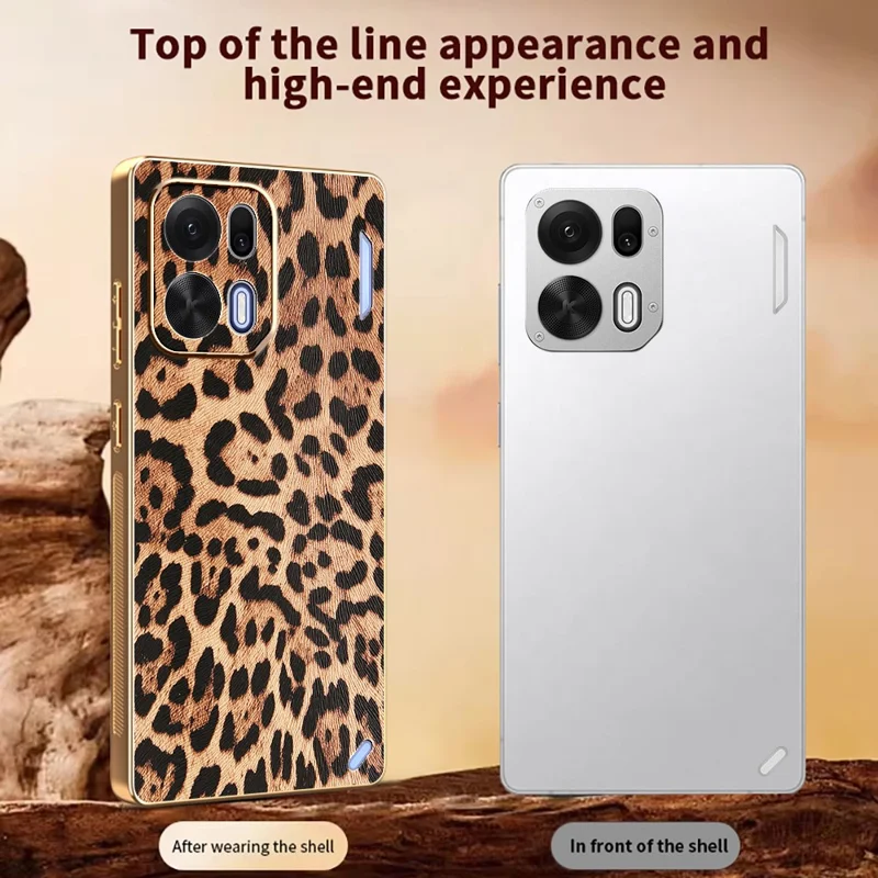 Capa para Oppo K15 Pro+ 5G, Estampa de Leopardo Elegante, Revestimento em PU com Estrutura em TPU e Placa Traseira em PC, Acabamento Electrolaqueado