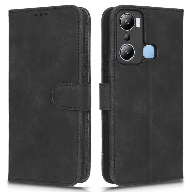 Für Infinix Hot 20i 4G PU Lederständer Magnetic Absorption Case Haut-touch Feeling Schockdelie Wallet Flip Phone Decke Mit Riemen - Schwarz