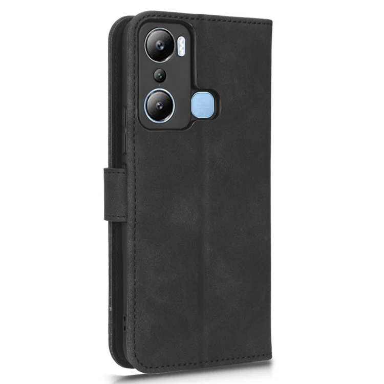 Für Infinix Hot 20i 4G PU Lederständer Magnetic Absorption Case Haut-touch Feeling Schockdelie Wallet Flip Phone Decke Mit Riemen - Schwarz