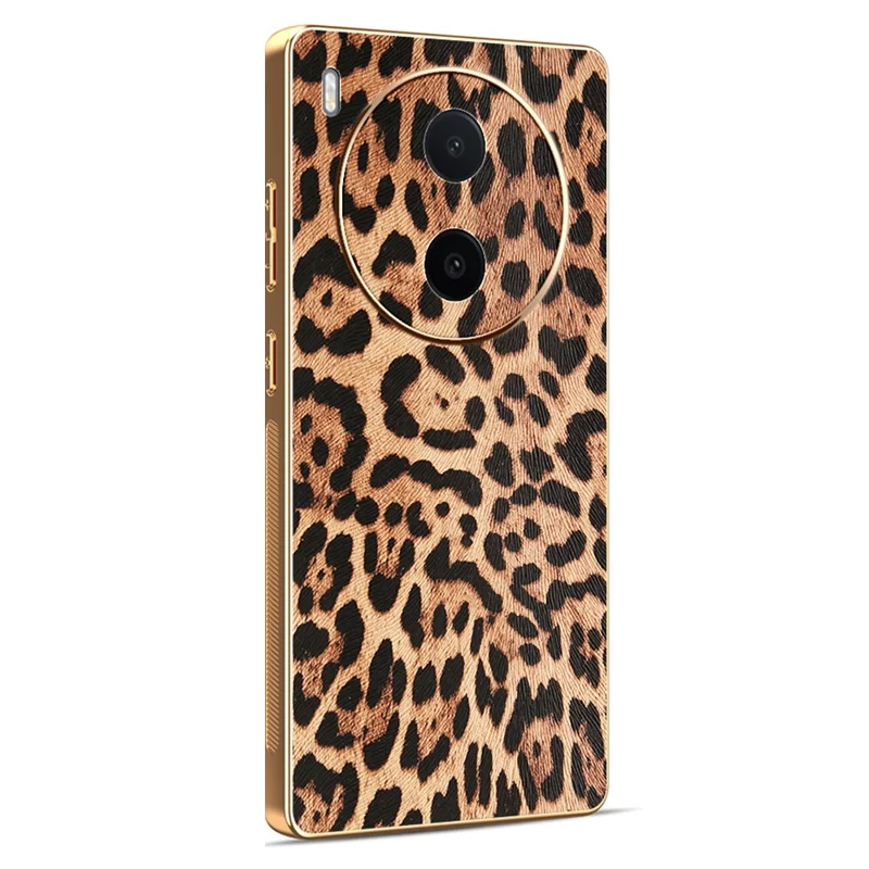 For vivo Y600 Pro 5G Case Leopard Print PU Leather Coated PC + TPU Electroplating Phone Cover