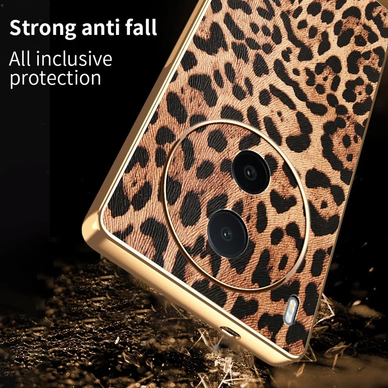 For vivo Y600 Pro 5G Case Leopard Print PU Leather Coated PC + TPU Electroplating Phone Cover