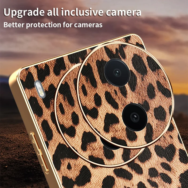 For vivo Y600 Pro 5G Case Leopard Print PU Leather Coated PC + TPU Electroplating Phone Cover