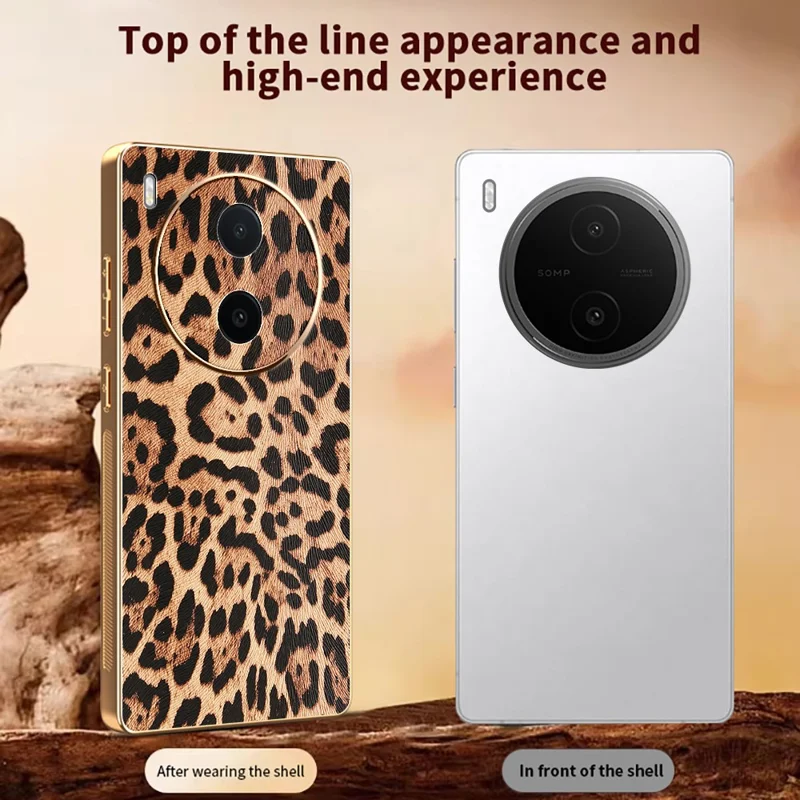 For vivo Y600 Pro 5G Case Leopard Print PU Leather Coated PC + TPU Electroplating Phone Cover